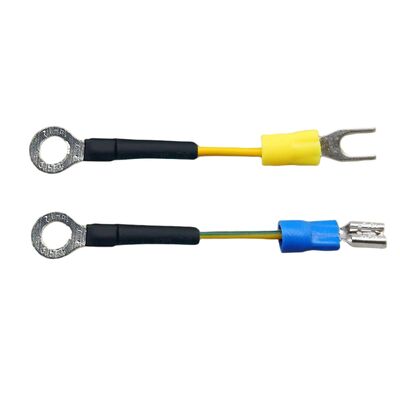 Custom-Manufactured Wire Harness with Ring-to-U-Fork Cold-Pressed Terminal Wire — 0.75 mm² Yellow-Insulated Green Grounding Cable Assembly (RV1.25-4S Terminal)