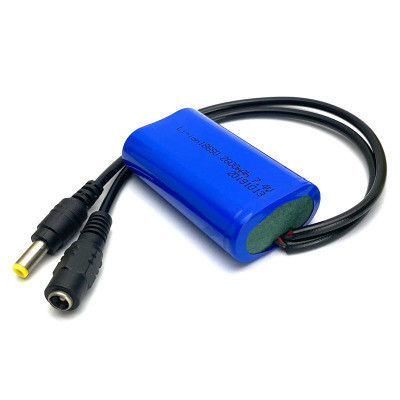 Rechargeable 18650 Battery Pack | 2000mah 7.4V Compact 2-Cell Lithium Battery Pack with Dual DC Ports  for Miner Lamp  | ROHS Compliant Made in China