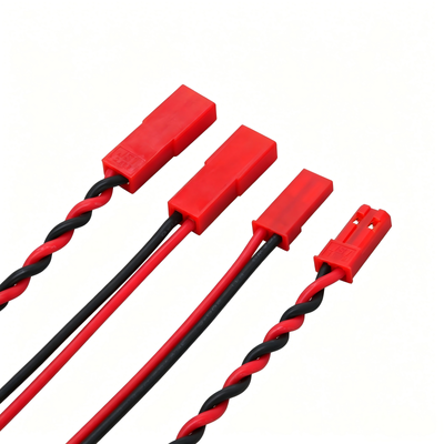 China Custom Cable Assembly Manufacturer | Custom 2.54mm 2Pin Twisted Pair Cable, Red Straight Dupont to Angled Dupont Connector Wire Harness for Meteorological Drone
